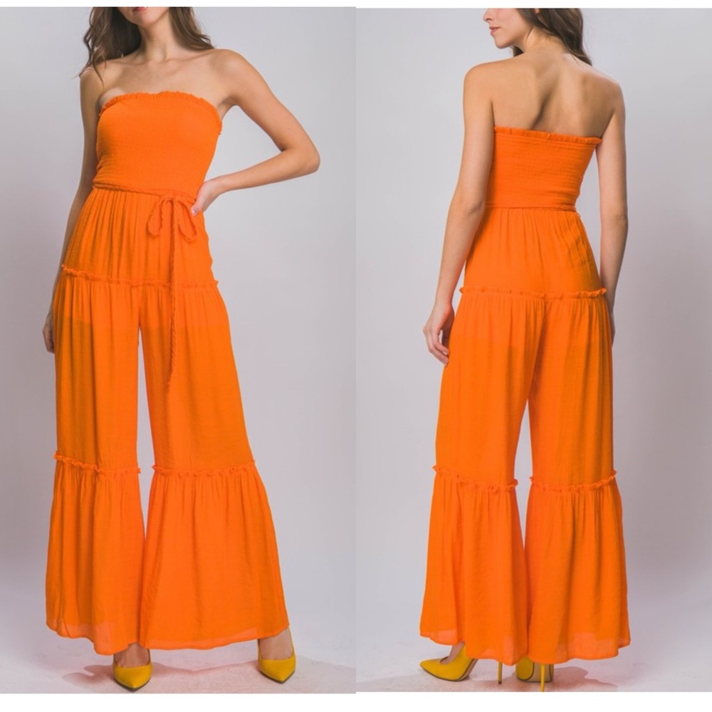 NWT $98 strapless tie waist tube romper jumpsuit cover